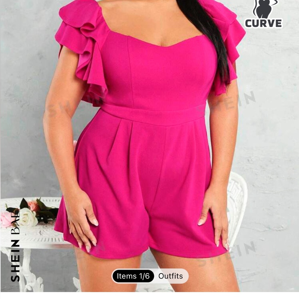 SHEIN Pink Plus Short Flutter Sleeve Romper